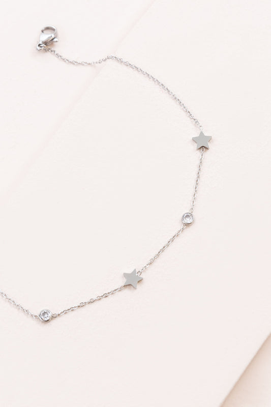 Starry Eyed Rhinestone Anklet, Silver Stainless steel Lovoda