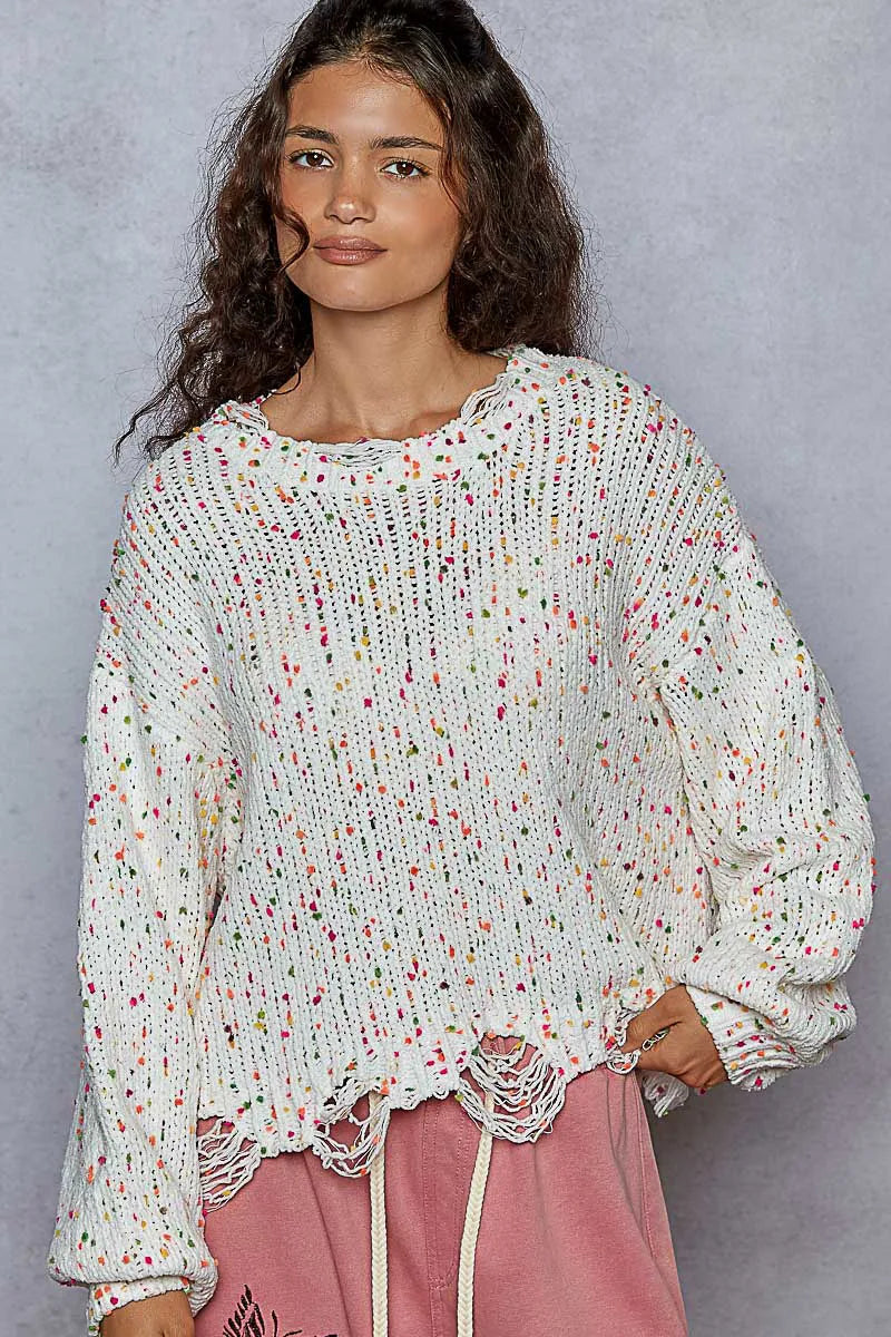 POL Round Neck Fringed Hem Sweater  DAME BOHEME