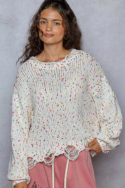 POL Round Neck Fringed Hem Sweater  DAME BOHEME