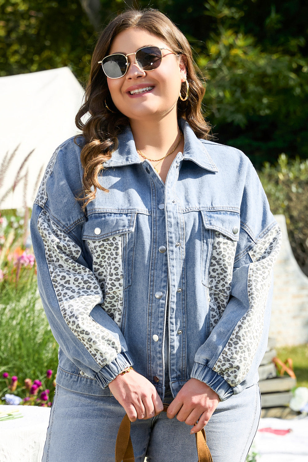 Miriam Plus Size Leopard Patchwork Denim Jacket  DAME BOHEME