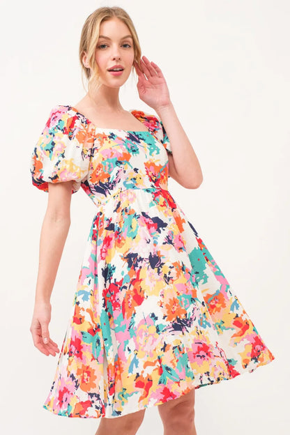 And The Why Square Neck Puff Sleeve Floral Dress  DAME BOHEME