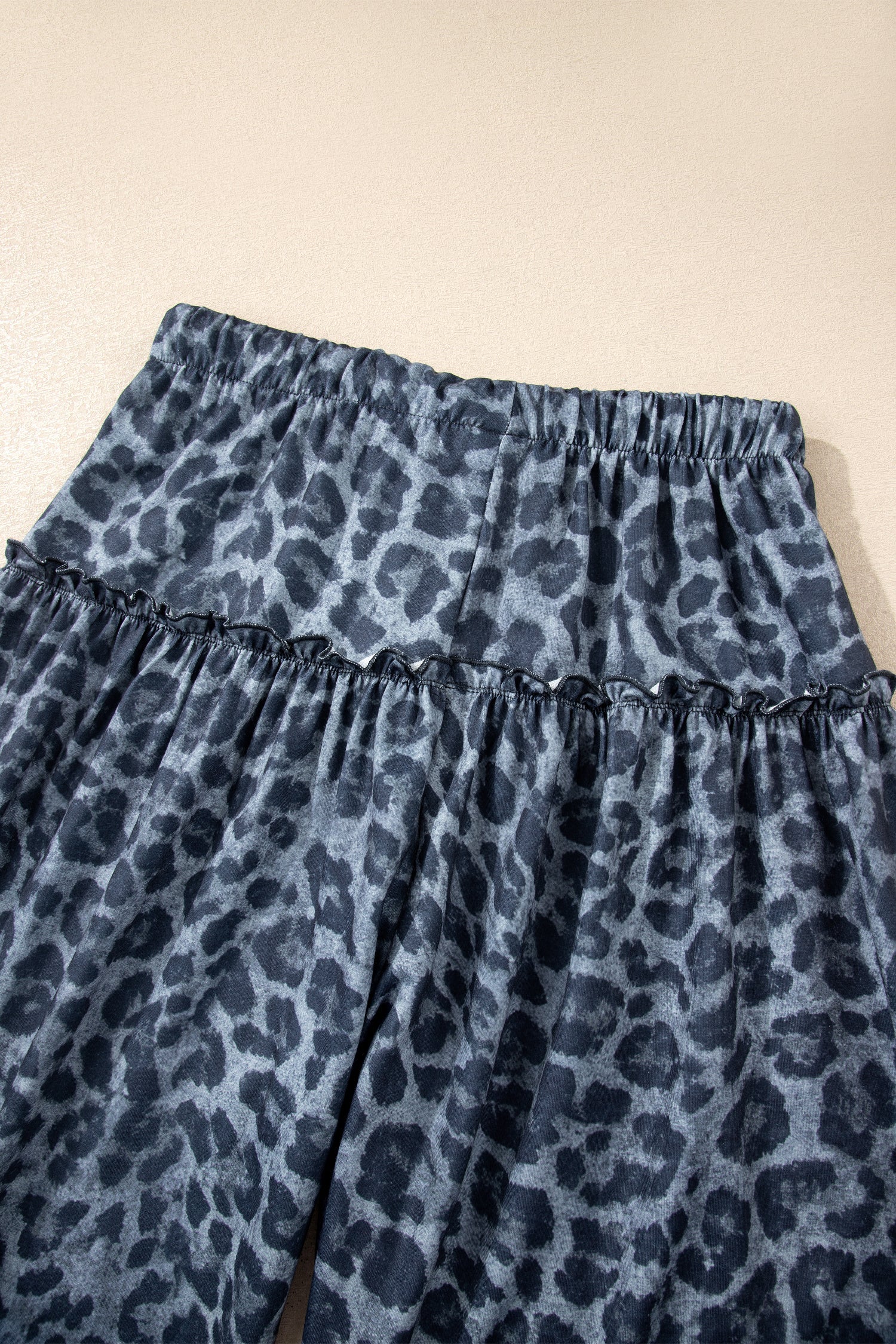 Gray Wild Leopard Print Frilled Detail Drawstring Wide Leg Pants  DAME BOHEME
