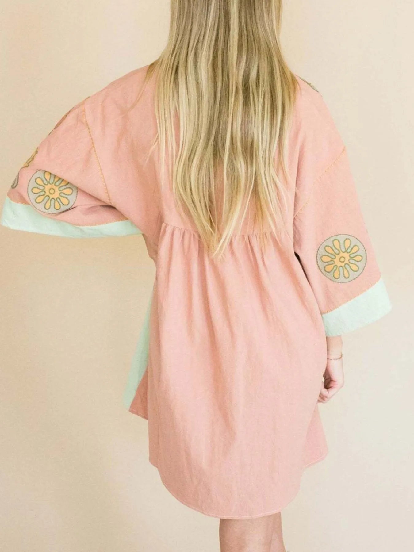 Printed V-Neck Kimono Sleeve Mini Dress Trendsi
