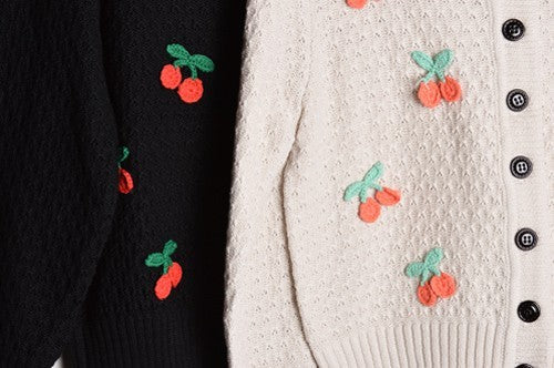 Cherry Crochet Pom Pom Cropped Cardigan Sweater Mak