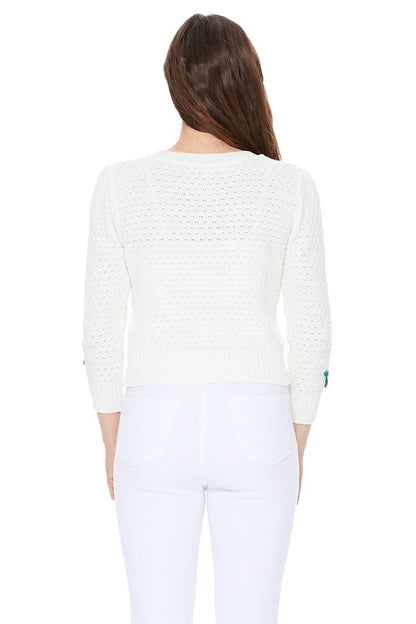Cherry Crochet Pom Pom Cropped Cardigan Sweater Mak