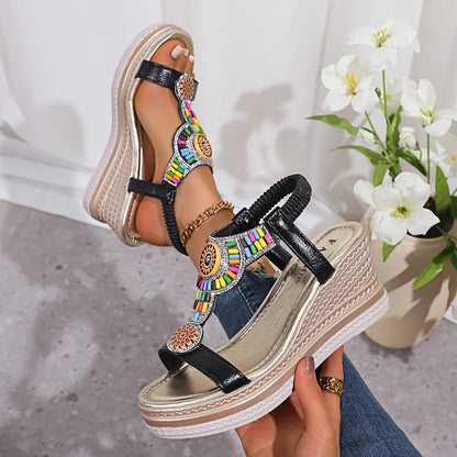 Colorful Open Toe Wedge Sandals Trendsi