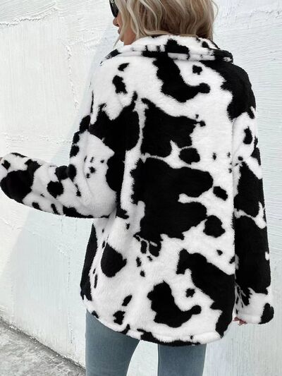 Cow Print Collared Neck Button Up  Jacket  DAME BOHEME