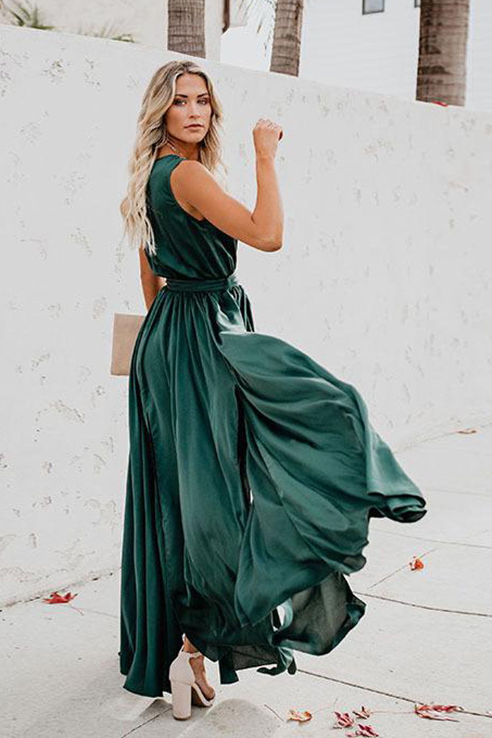 Surplice Tie Waist Maxi Dress Trendsi