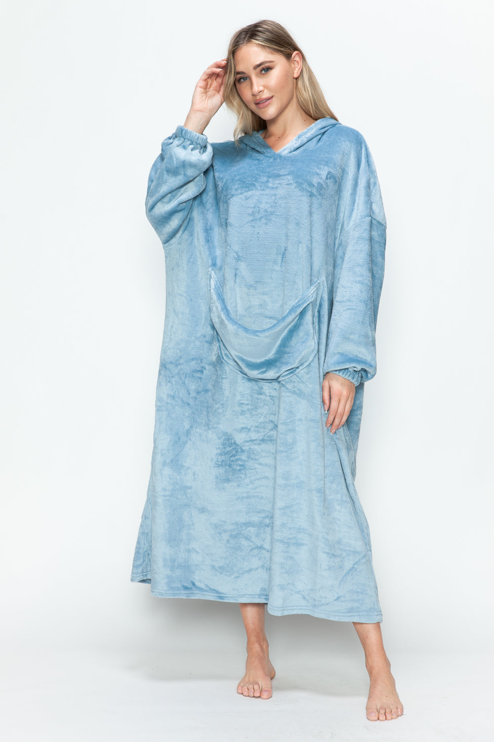 Full Size Pocketed Hooded Midi Lounge Dress Trendsi
