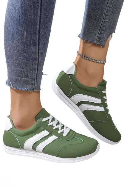 Blackish Green Patchwork Breathable Lace Up Sneakers  DAME BOHEME