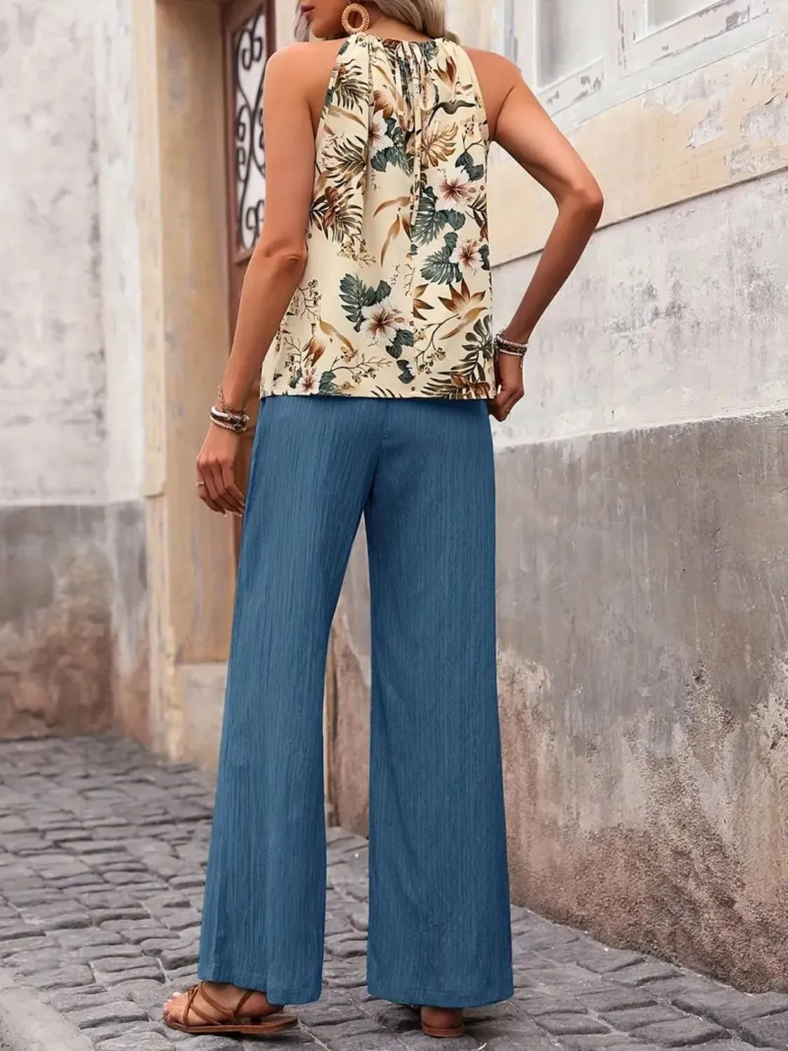 Printed Tank Top and Wide Leg Pants Set  DAME BOHEME