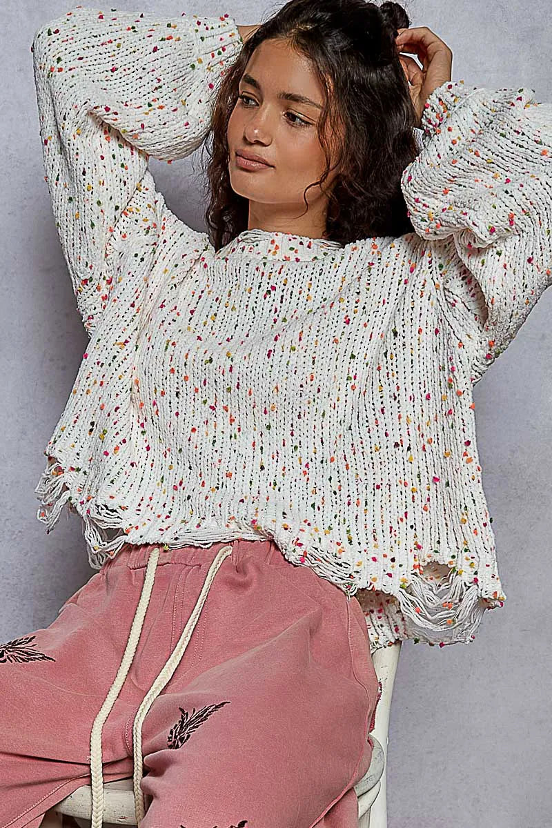 POL Round Neck Fringed Hem Sweater  DAME BOHEME