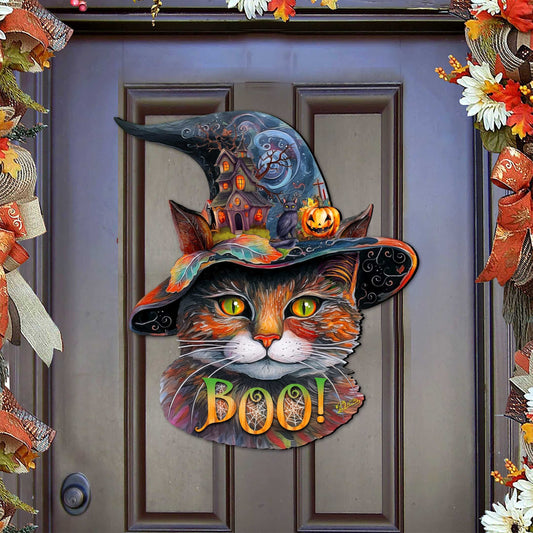Halloween Cat in a Hat Holiday Door Decor by G. DeBrekht - Halloween Decor - 8652792H  DAME BOHEME