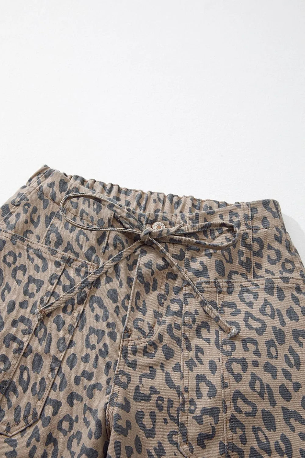 Leopard Printed Drawstring Waist Pocketed Wide Leg Jeans  DAME BOHEME