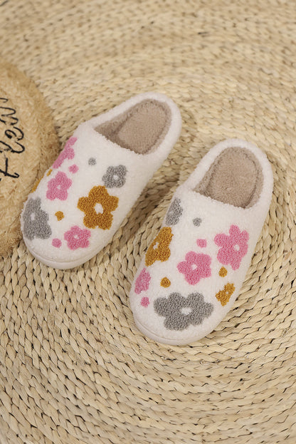 White Floral Fuzzy Winter Slippers  DAME BOHEME