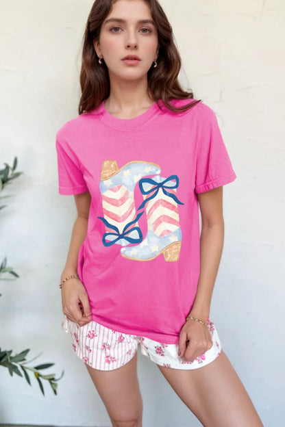 Graphic Round Neck Short Sleeve T-Shirt  DAME BOHEME