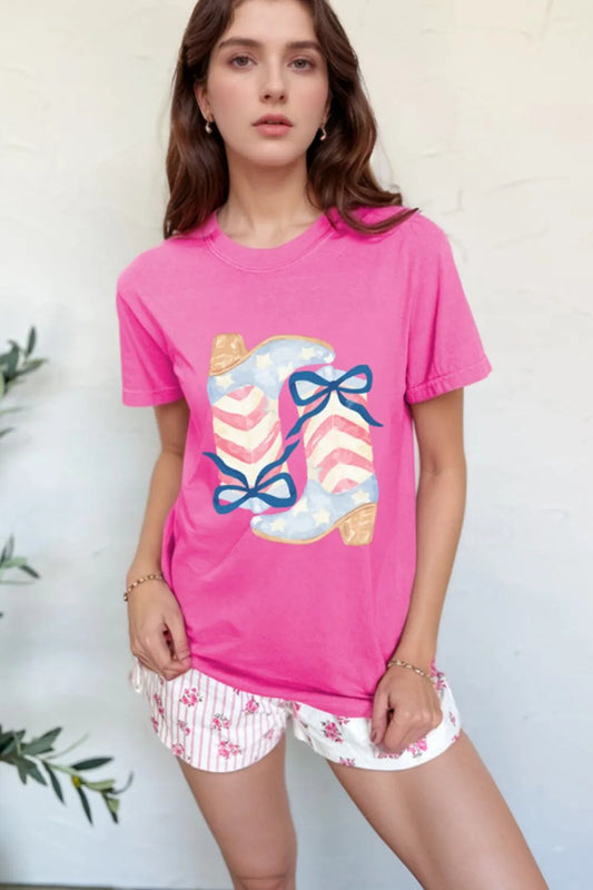 Graphic Round Neck Short Sleeve T-Shirt  DAME BOHEME