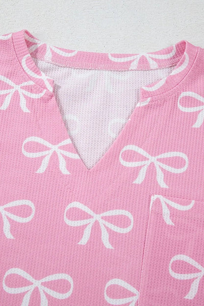 Bowknot Printed Notched T-Shirt and Shorts Set  DAME BOHEME