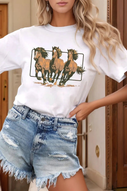 Texas Horse Graphic Cuffed Sleeve T Shirt  DAME BOHEME
