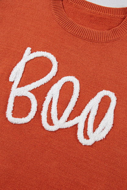 Boo Knitted Pattern Ribbed Edge Sweater  DAME BOHEME