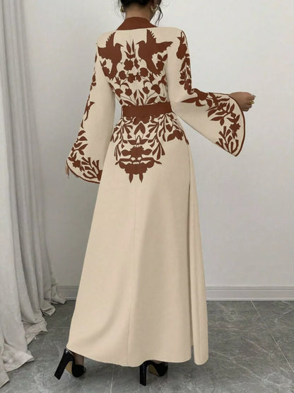 Printed Tie Waist Elegant Maxi Dress