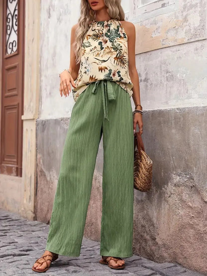Printed Tank Top and Wide Leg Pants Set  DAME BOHEME