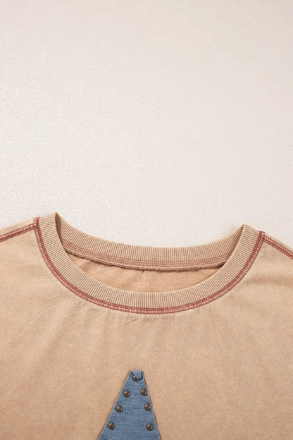Mineral Wash Stud Beaded Star Pocketed T Shirt Dress  DAME BOHEME