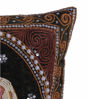 Elephant Tapestry Beaded Embroidered Cushion- Thailand  DAME BOHEME