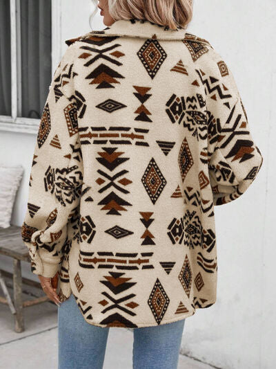 Girls Modern Geometric Button Up Dropped Shoulder Jacket Unique Retro Minimalist Outerwear  DAME BOHEME