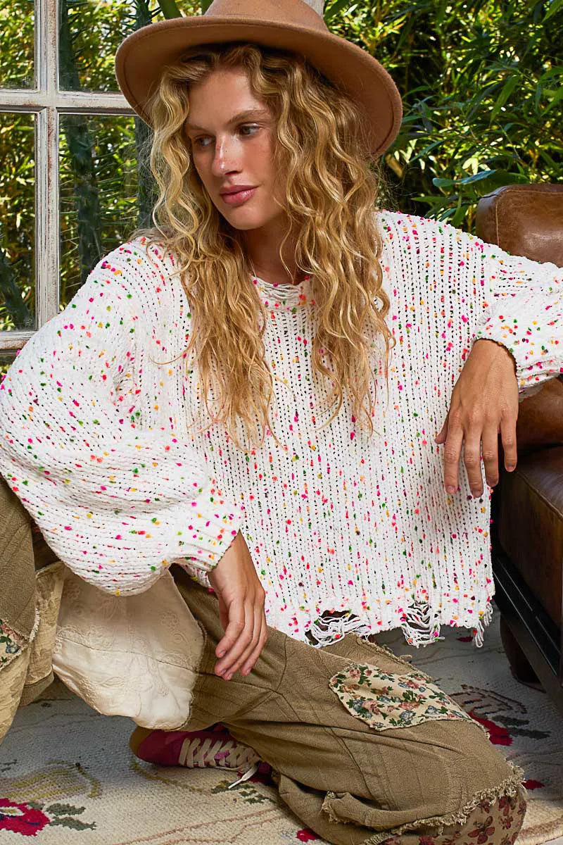 POL Round Neck Fringed Hem Sweater  DAME BOHEME