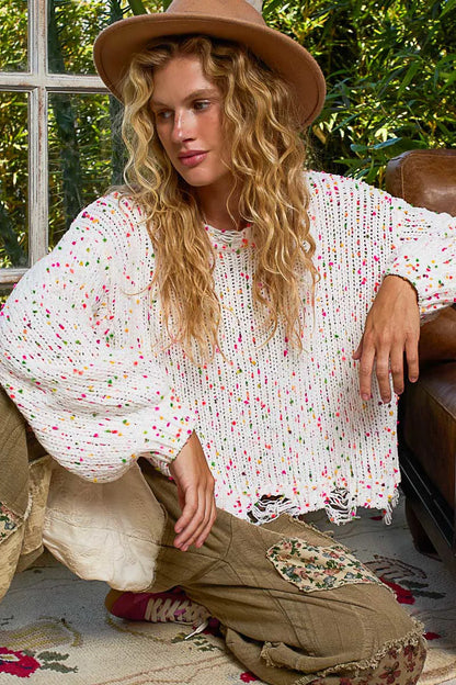 POL Round Neck Fringed Hem Sweater  DAME BOHEME