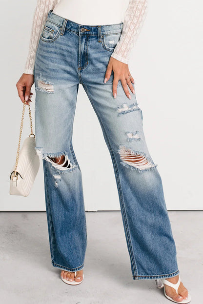 Myosotis Mid Rise Distressed Straight Leg Jeans  DAME BOHEME