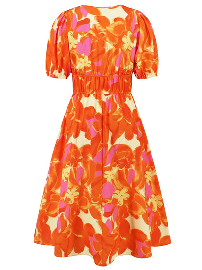 Ruched Roses Surplice Short Sleeve Dress Trendsi