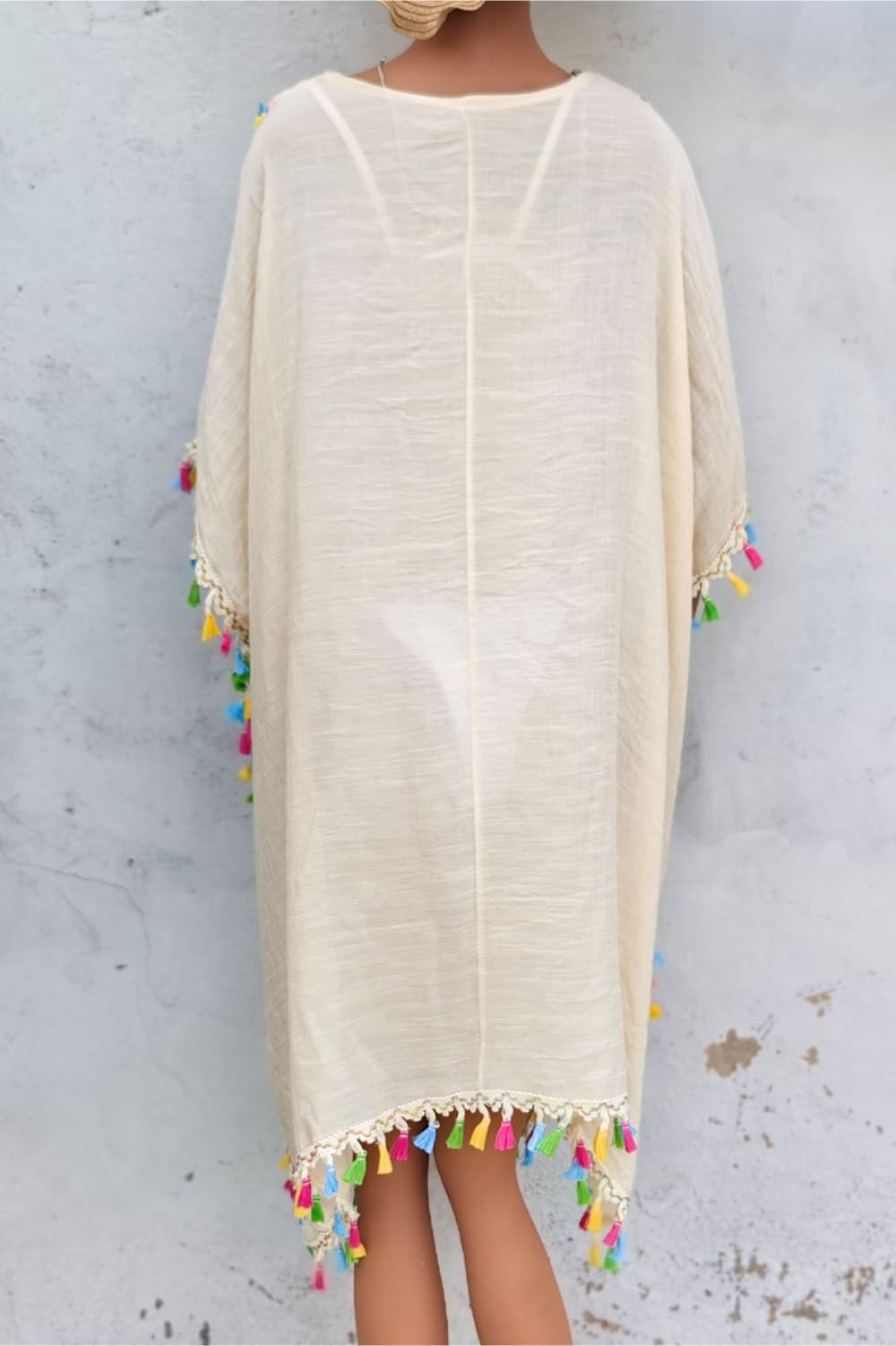 Tassel Detail Embroidery Kimono Dress Cover-up Trendsi