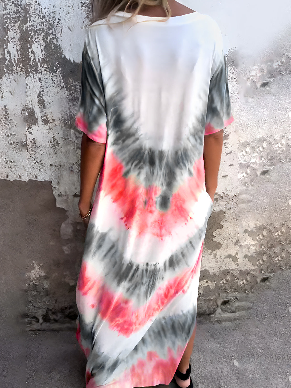 Full Size Pocketed Tie-Dye Short Sleeve Maxi Dress Trendsi