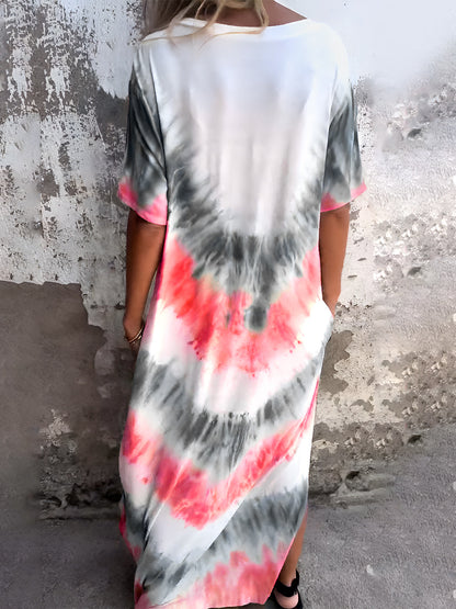 Full Size Pocketed Tie-Dye Short Sleeve Maxi Dress Trendsi