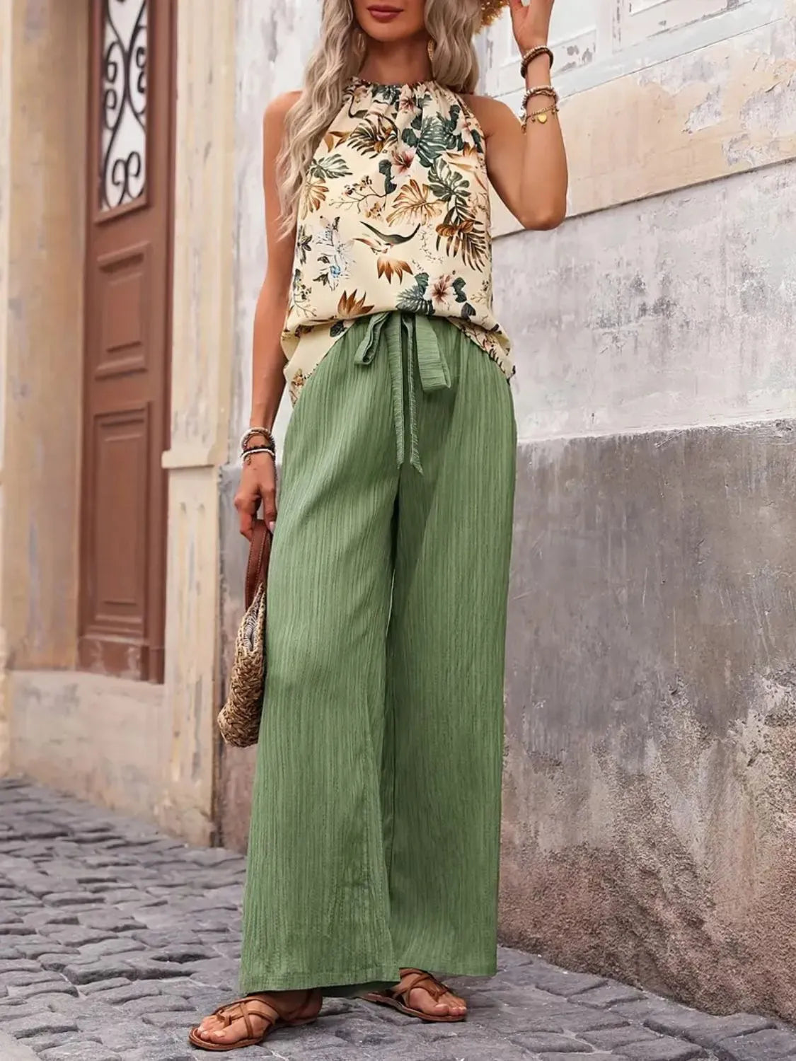 Printed Tank Top and Wide Leg Pants Set  DAME BOHEME