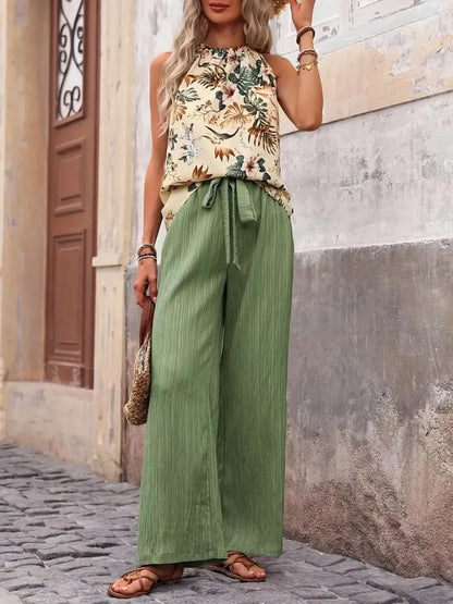 Printed Tank Top and Wide Leg Pants Set  DAME BOHEME