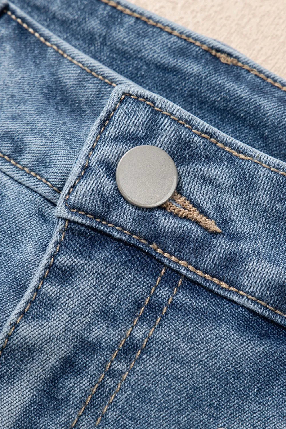 Pearl Beaded Raw Hem Wash Denim Shorts  DAME BOHEME