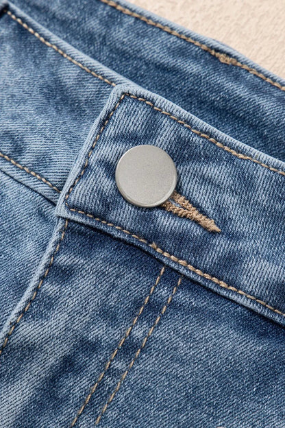Pearl Beaded Raw Hem Wash Denim Shorts  DAME BOHEME
