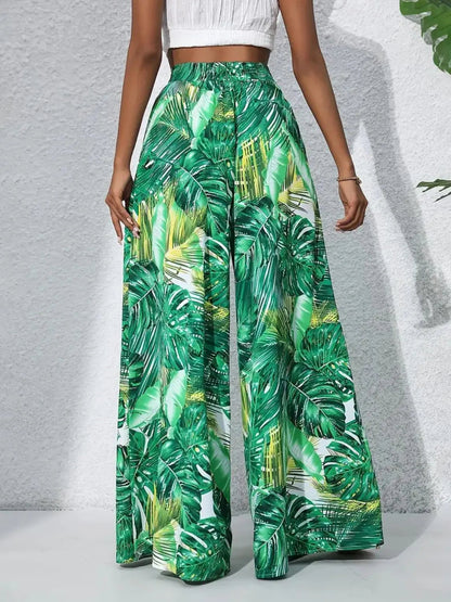 Tropical Print High Waist Wide Leg Pants Trendsi