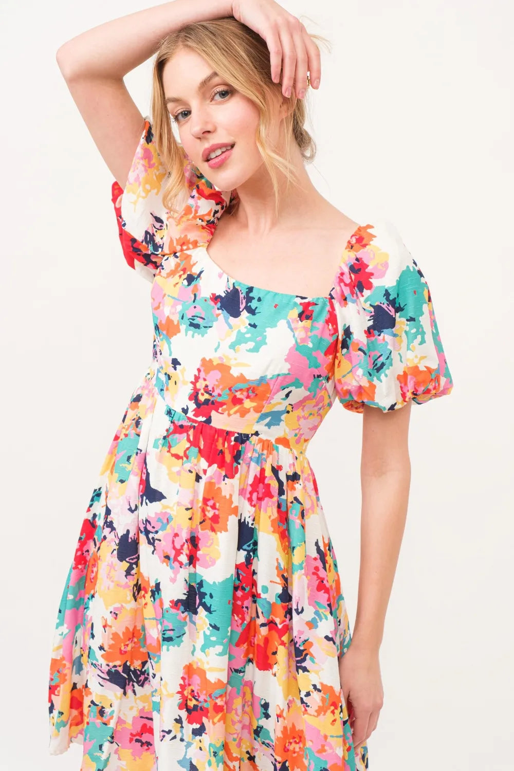 And The Why Square Neck Puff Sleeve Floral Dress  DAME BOHEME