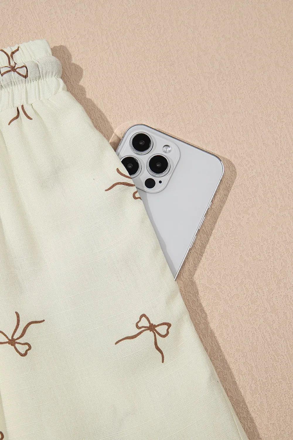 Bow Print Lace Drawstring Casual Shorts Simply Love