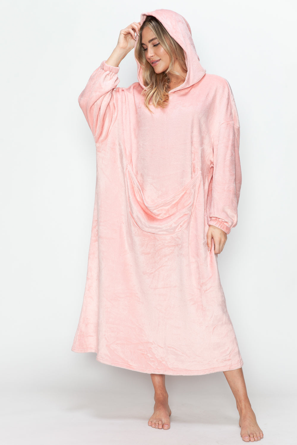 Full Size Pocketed Hooded Midi Lounge Dress Trendsi