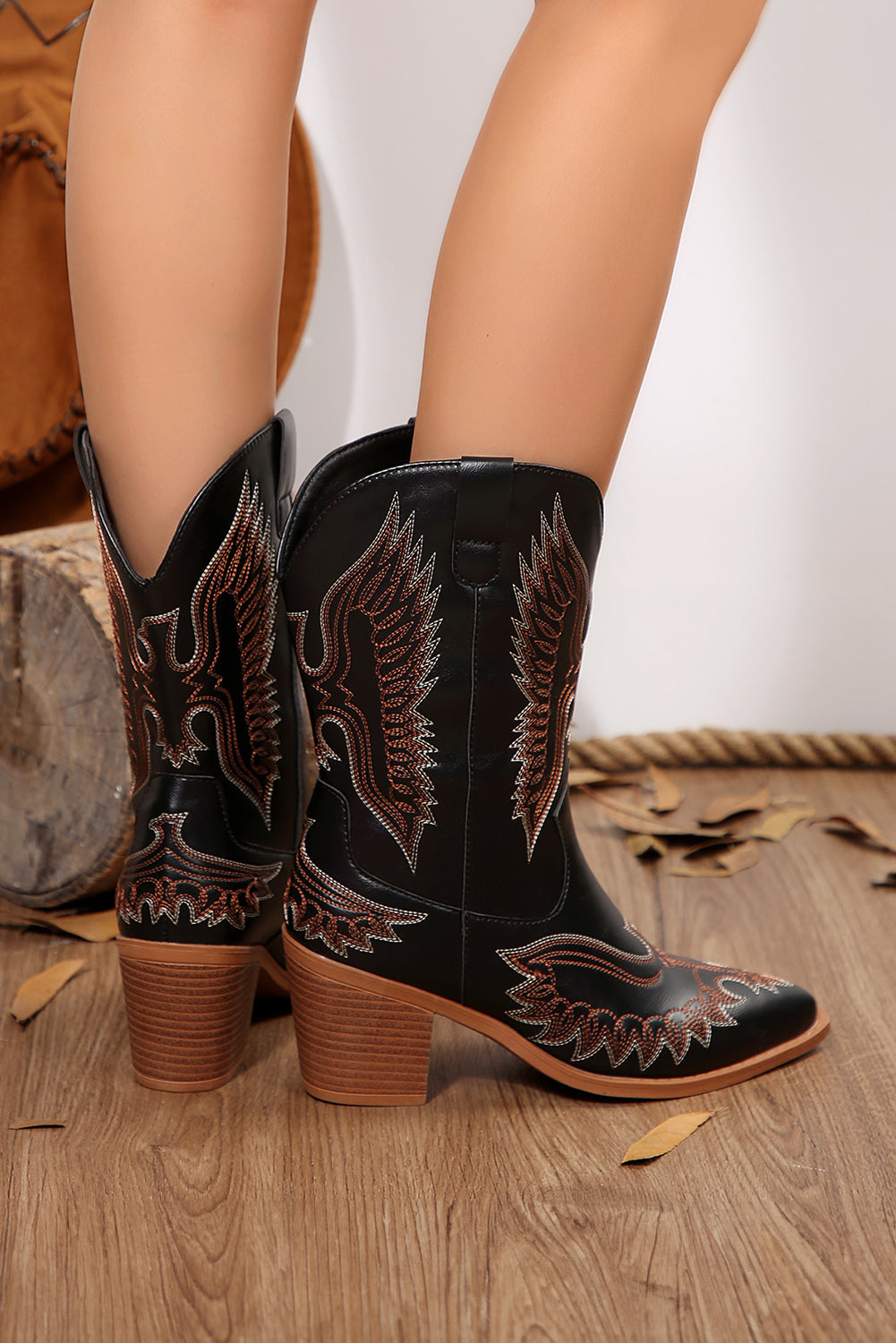 Mackenzie Western Eagle Embroidered Faux Leather Boots  DAME BOHEME