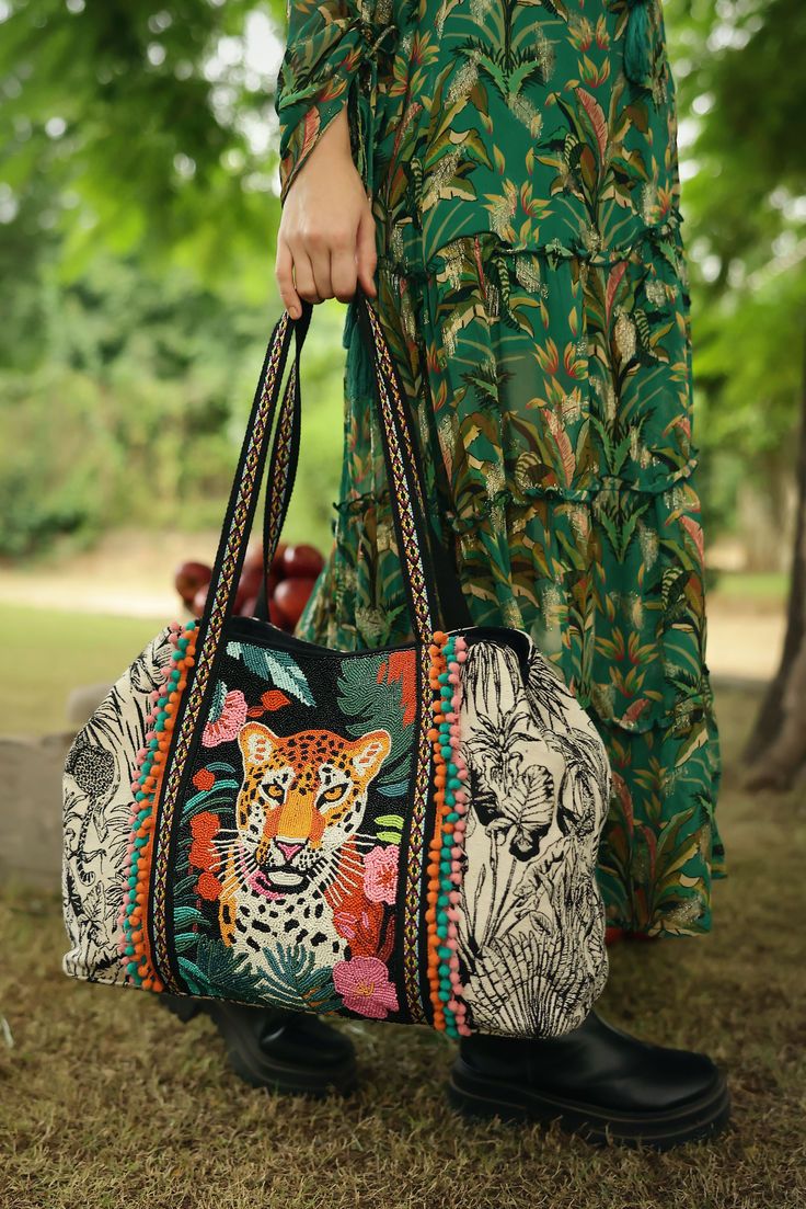 Tropical Leopard Embellished Tote  DAME BOHEME