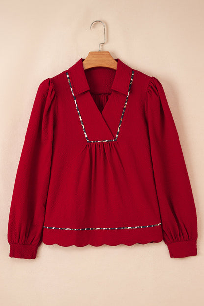 Alma Contrasted Trim Textured Blouse  DAME BOHEME
