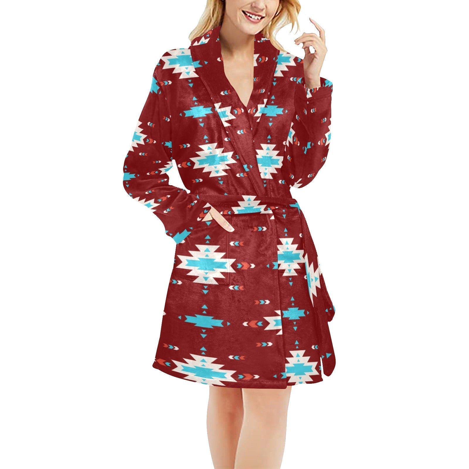 Burgundy Aztec Women's Western Bath Robe  DAME BOHEME