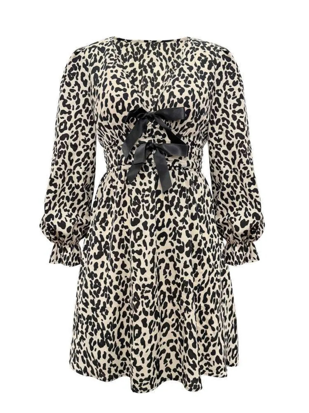 Leopard V-Neck Flounce Sleeve Dress  DAME BOHEME