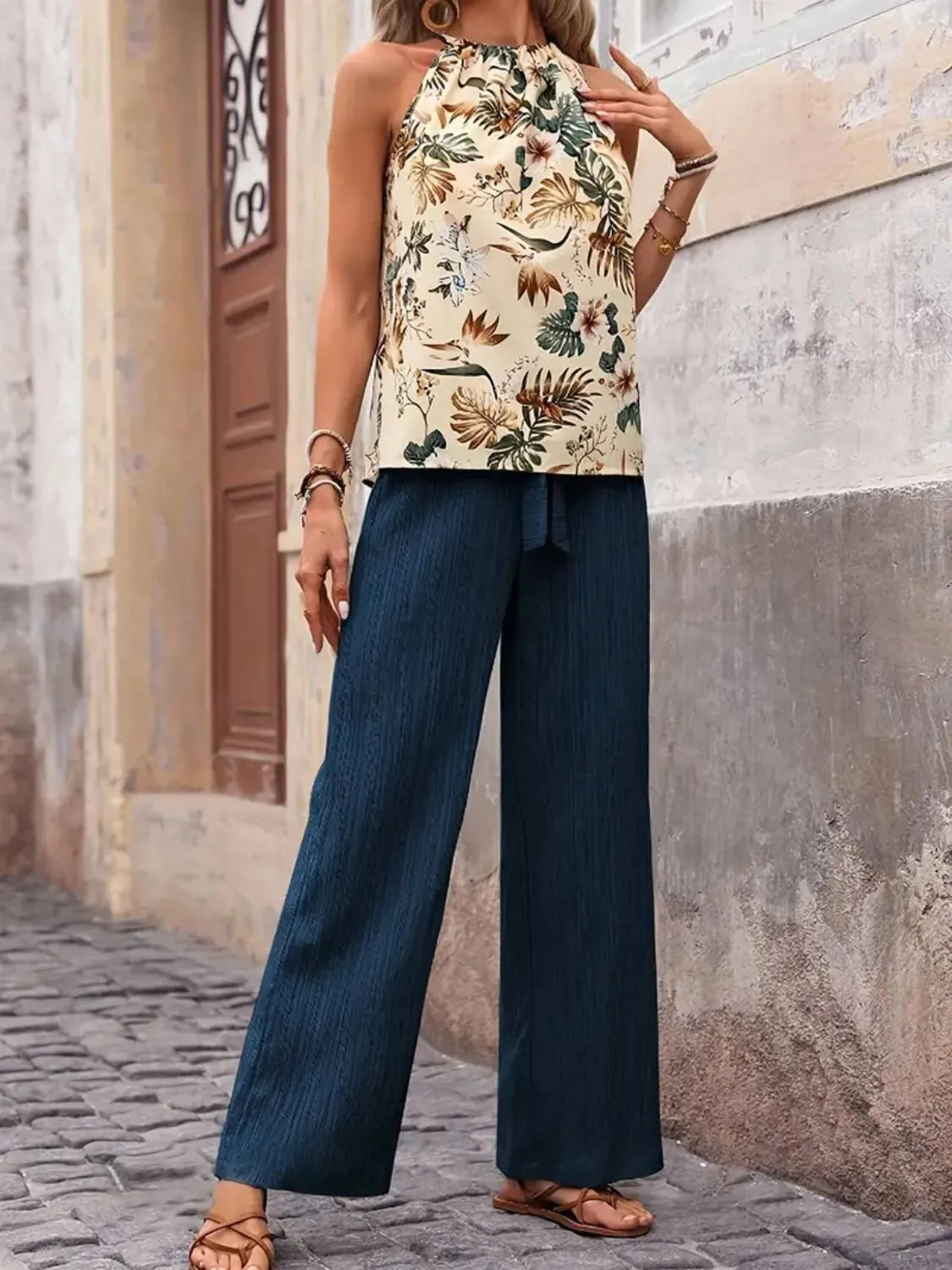 Printed Tank Top and Wide Leg Pants Set  DAME BOHEME